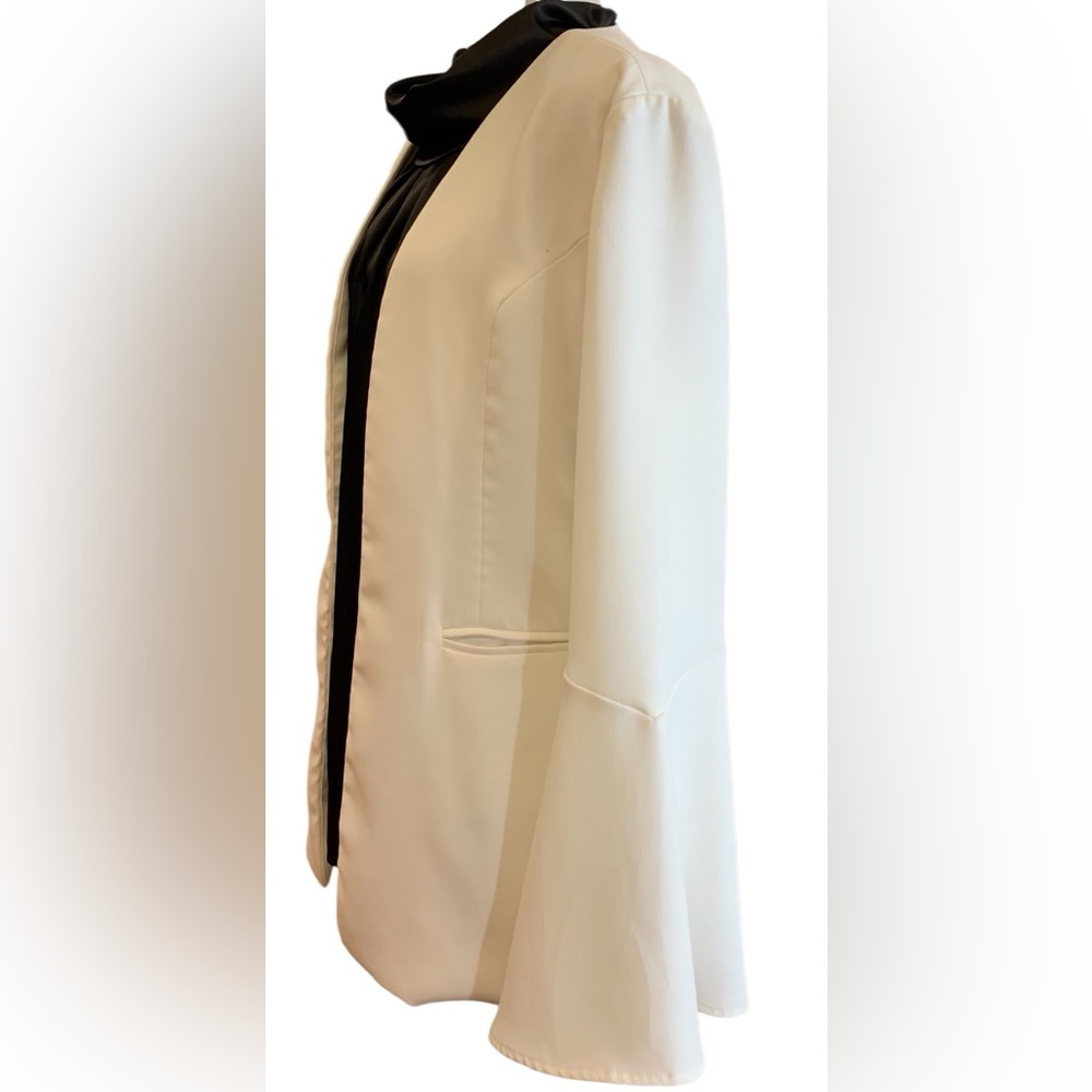 NWT Doe & Rae,  Silky White Open Front Bell Sleeve Blazer. Size‎ Large - Picture 5 of 10